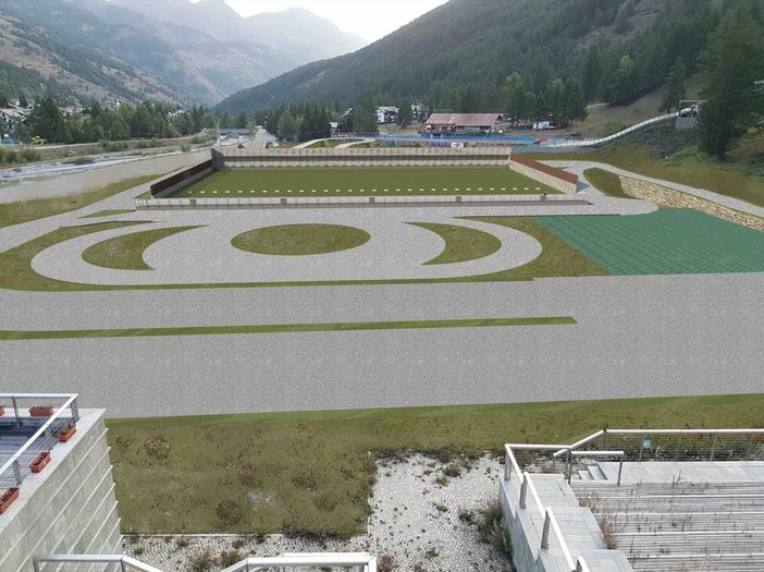 La rappresentazione grafica del nuovo stadio del biathlon e dello skiroll La rappresentazione grafica del nuovo stadio del biathlon e dello skiroll