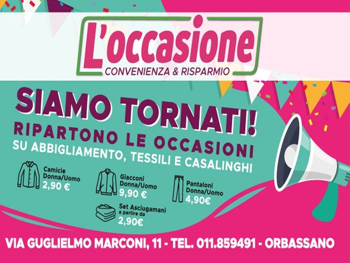 Riapre l'Occasione Orbassano: stock di abbigliamento, tessili e casalinghi