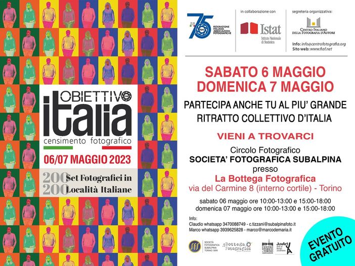 Obiettivo Italia: al via il più grande ritratto collettivo nazionale con FIAF e ISTAT [La locandina della SOCIETÀ FOTOGRAFICA SUBALPINA, una delle sedi dell’iniziativa]