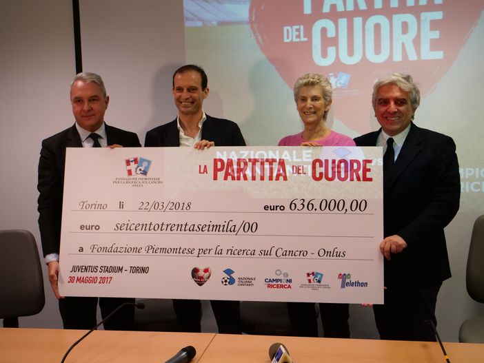 Candiolo, consegnato oggi il maxi assegno della Partita del Cuore