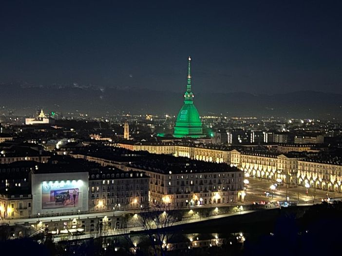 Panorama di Torino con la Mole illuminata di verde Panorama di Torino con la Mole illuminata di verde