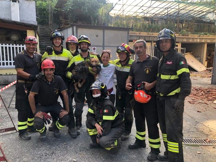 cane salvato dai pompieri