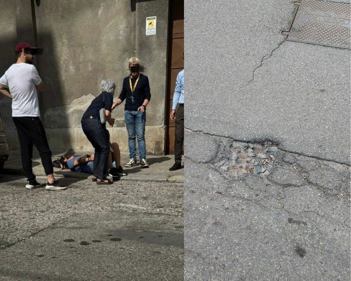 A sinistra l'incidente, a destra la buca