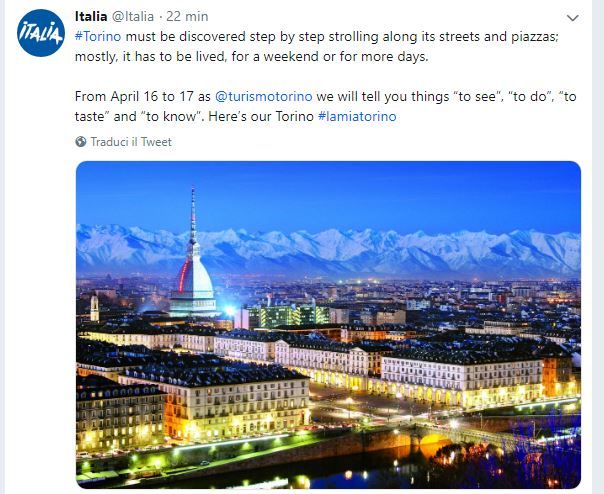 Domani e mercoledì Torino twittata da @Italia