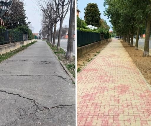 Via general Perotti a Beinasco, prima e dopo gli interventi