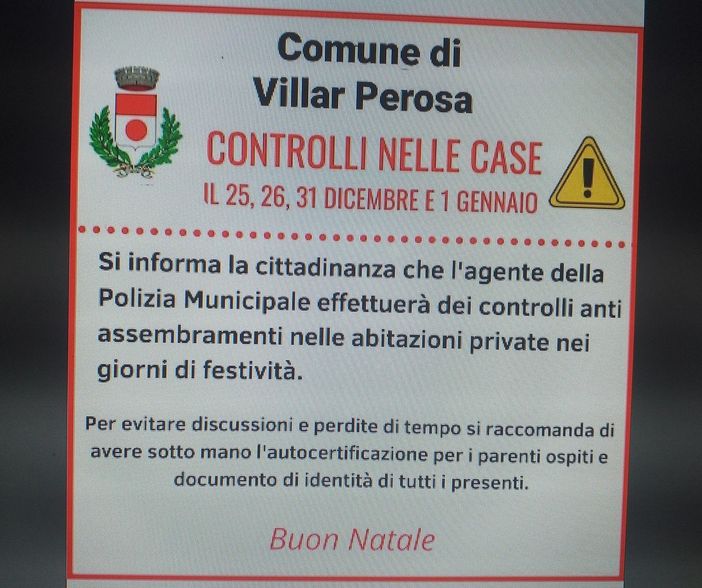 Manifesto falso controlli a Villar Perosa modello Bugliano Natale 2020 Manifesto falso controlli a Villar Perosa modello Bugliano Natale 2020