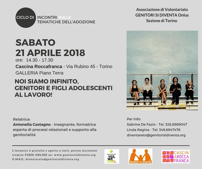Genitori si diventa onlus organizza "Noi siamo infinito, genitori e figli adolescenti al lavoro"