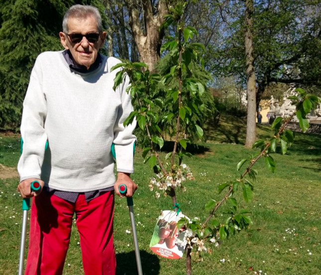 L'ex presidente Anpi Nicola Grosa Raffaele Scassellati vicino al ciliegio a ricordo di Beppe Fenoglio