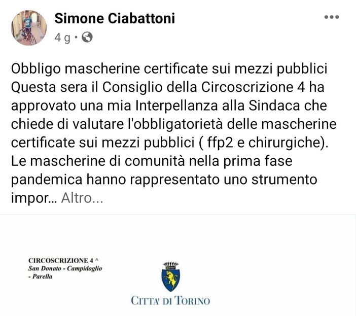 Il post del consigliere della Circoscrizione 4 Simone Ciabattoni