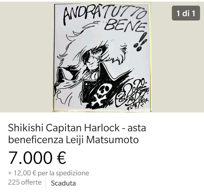 Coronavirus: venduto a 7 mila euro su Ebay il disegno di Capitan Harlock per le Molinette