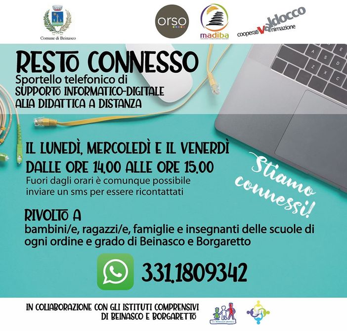 Il Comune di Beinasco sostiene le scuole con 3 progetti per la didattica a distanza