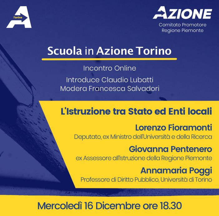 “L’istruzione tra Stato ed enti locali”: Azione e l'incontro online per parlare di scuola