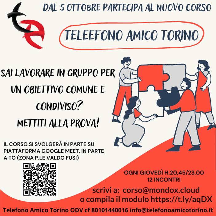 Dal 5 ottobre al via nuovo corso gratuito di Telefono Amico Torino Dal 5 ottobre al via nuovo corso gratuito di Telefono Amico Torino