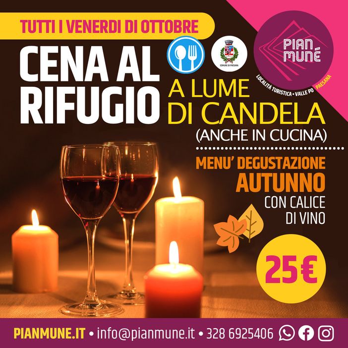 Pian Munè di Paesana: cena a lume di candela i venerdì di ottobre Pian Munè di Paesana: cena a lume di candela i venerdì di ottobre