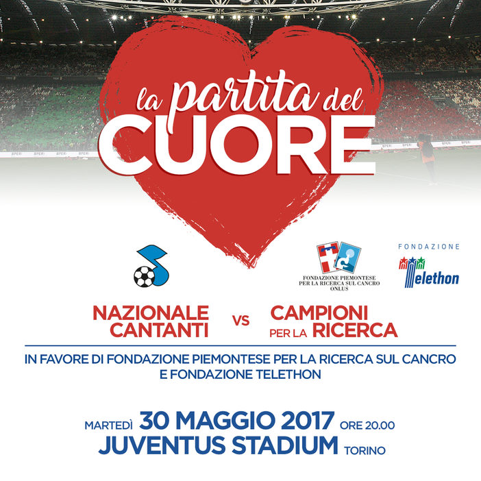 Partita del cuore 2017 a Torino, da oggi è possibile inviare l'sms solidale