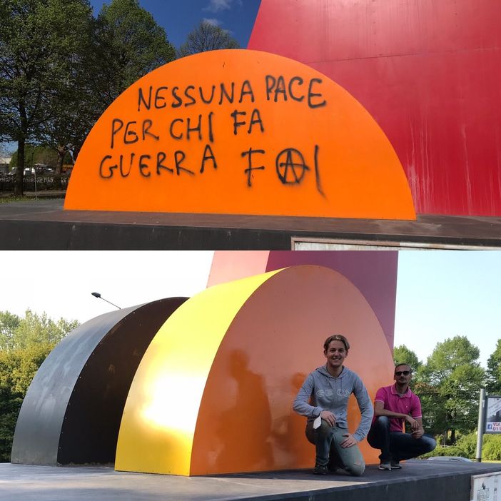 Pellerina, si torna a ballare intorno al “Totem della pace”: i volontari lo hanno ripulito dalle scritte