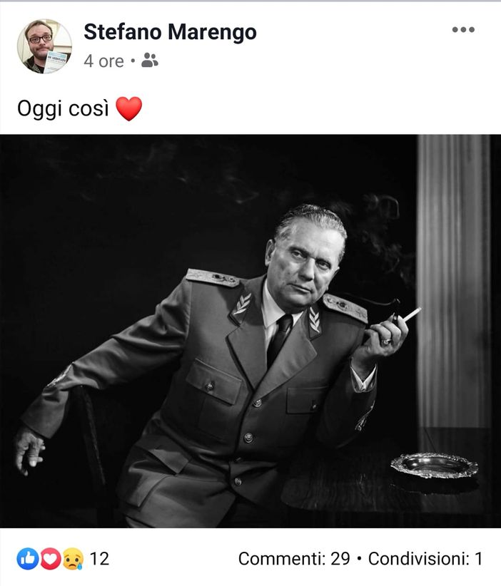 Foto di Tito con cuore per Giorno del Ricordo, polemica sul segretario PD Bruino. I dem: "Chieda scusa" Foto di Tito con cuore per Giorno del Ricordo, polemica sul segretario PD Bruino. I dem: "Chieda scusa"
