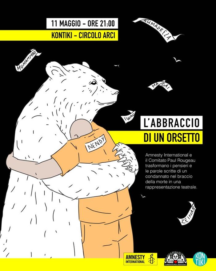 “L’abbraccio di un orsetto”, Amnesty International Torino porta in scena i pensieri dei condannati a morte