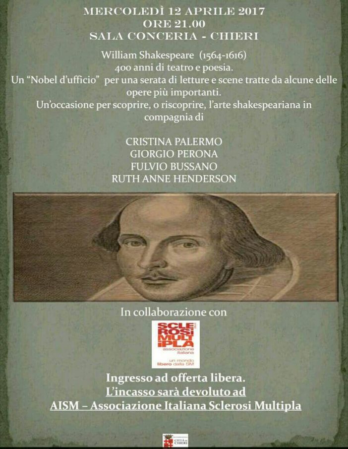 Chieri, letture Shakespeariane per sostenere la ricerca attraverso la cultura Chieri, letture Shakespeariane per sostenere la ricerca attraverso la cultura
