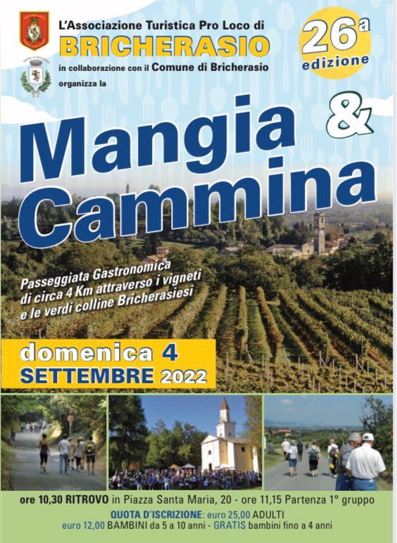 Nel centro storico, tra i frutteti e le vigne della collina, torna la Mangia & Cammina di Bricherasio Nel centro storico, tra i frutteti e le vigne della collina, torna la Mangia & Cammina di Bricherasio