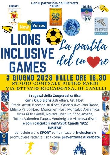 Sabato allo stadio di Canelli i &quot;Lions Inclusive Games - La Partita del cuore&quot;