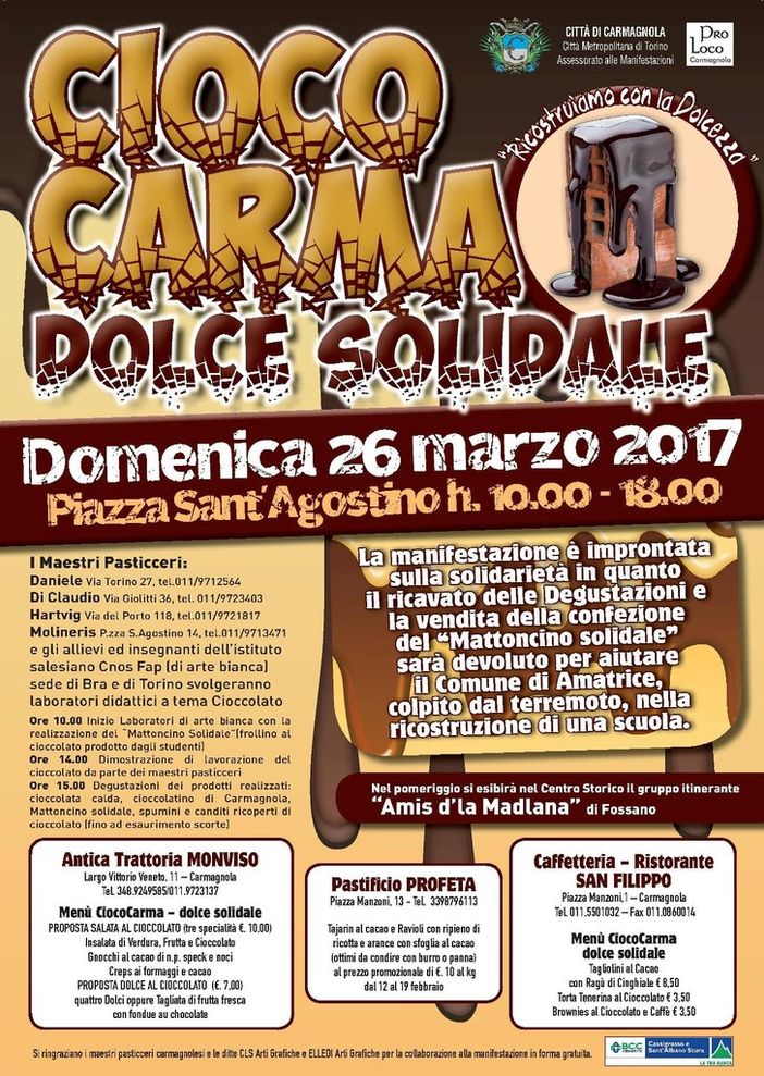 Con “CiocoCarma” Carmagnola è dolce e solidale Con “CiocoCarma” Carmagnola è dolce e solidale