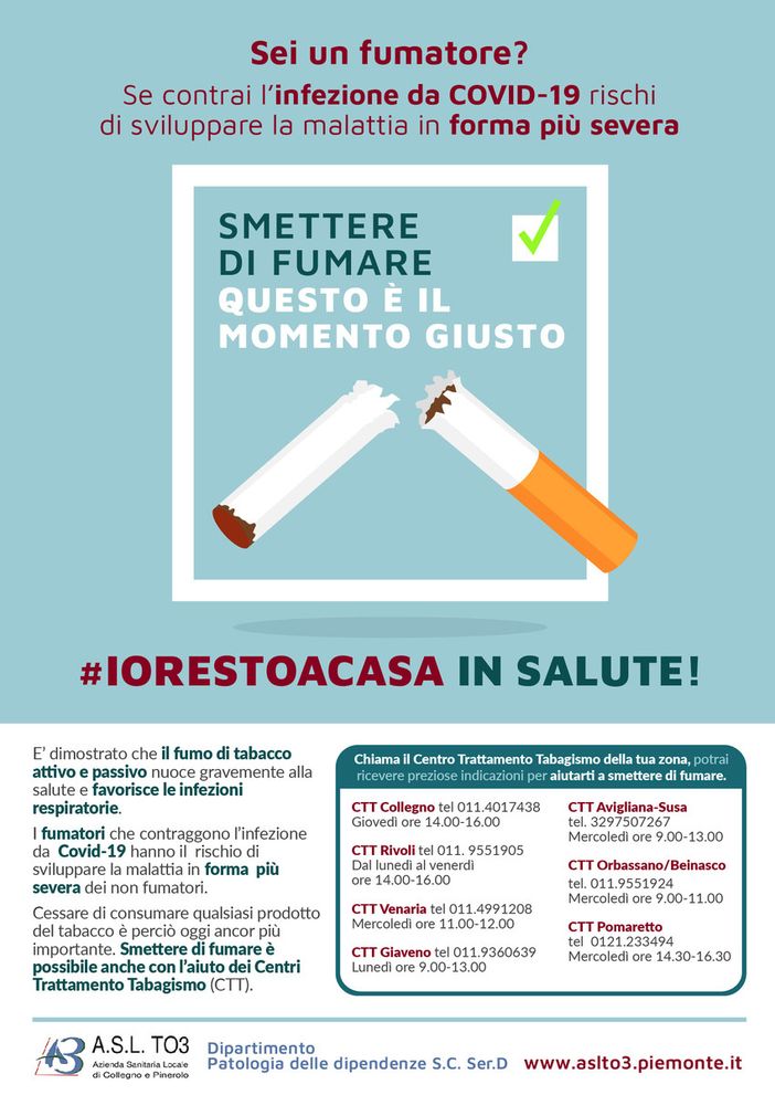 Campagna dell'Asl To3 contro l'abuso di sostanze in tempo di quarantena