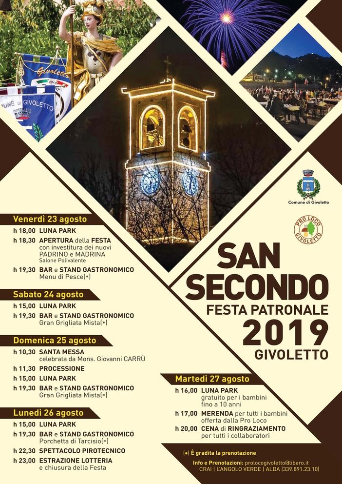 Givoletto, tutto pronto per celebrare la festa patronale di San Secondo Givoletto, tutto pronto per celebrare la festa patronale di San Secondo