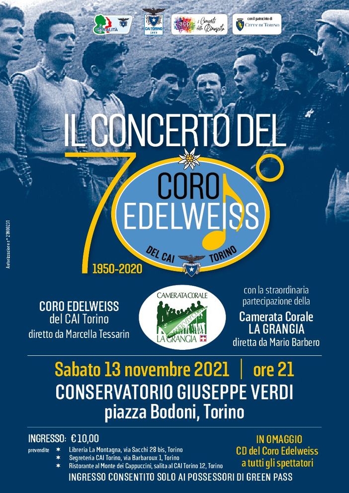 Al Conservatorio di Torino il concerto per i 70 anni del Coro Edelweiss CAI