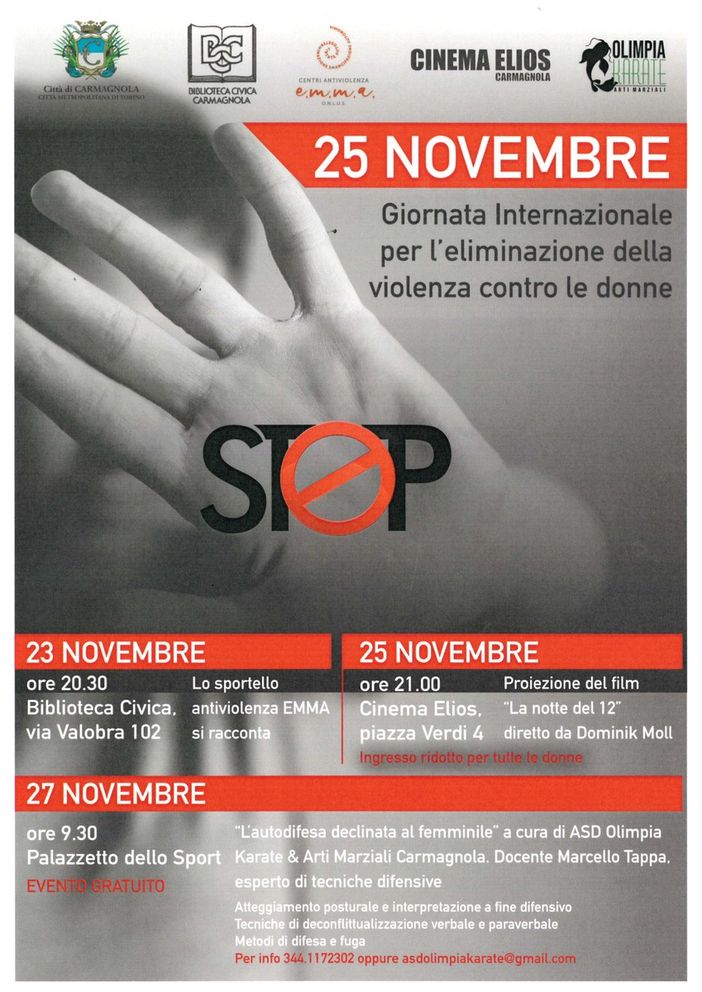 Carmagnola, tutte le Iniziative per la “Giornata Internazionale per l'eliminazione della violenza contro le donne"