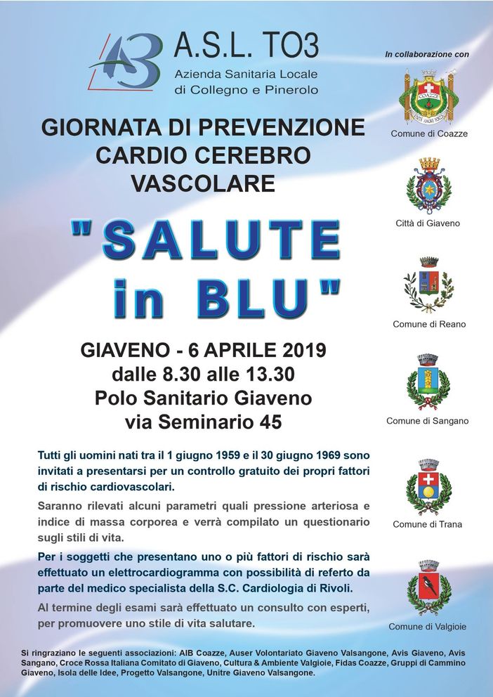 &quot;Salute in blu&quot;, giornata di prevenzione cardio cerebro vascolare
