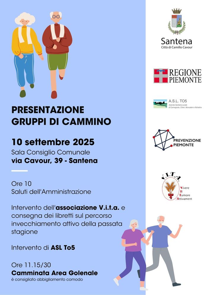 Santena presenta i “Gruppi di Cammino”: salute, socialità e prevenzione a passo lento