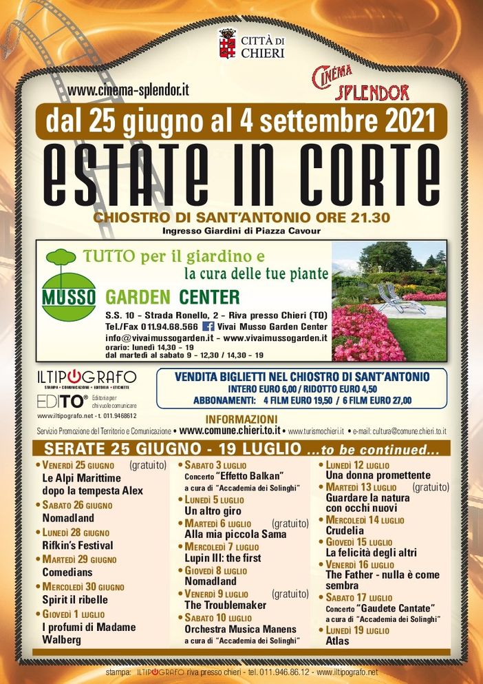 "Estate in Corte", cinema e musica al Chiostro di Sant’Antonio di Chieri "Estate in Corte", cinema e musica al Chiostro di Sant’Antonio di Chieri