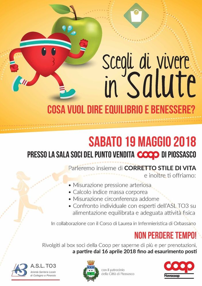 Asl To3, Piossasco: "Scegli di vivere in salute"
