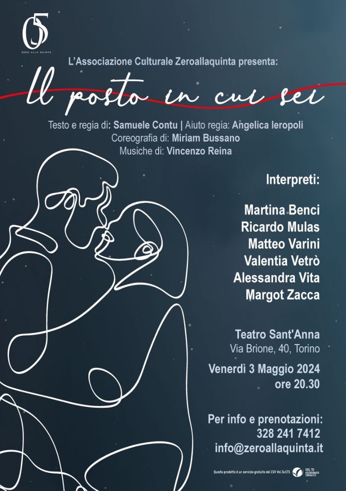 Al Teatro Sant'Anna di Torino lo spettacolo "Il posto in cui sei" Al Teatro Sant'Anna di Torino lo spettacolo "Il posto in cui sei"