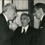 Da sinistra Francesco Cossiga in visita al Museo Valdese di Torre Pellice nel 1989, Giorgio Tourn e Diego Novelli (foto Fondazione Centro culturale valdese)