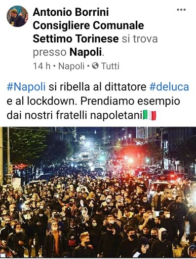 Settimo, Borrini: &quot;Napoli si ribella, prendiamo esempio&quot;