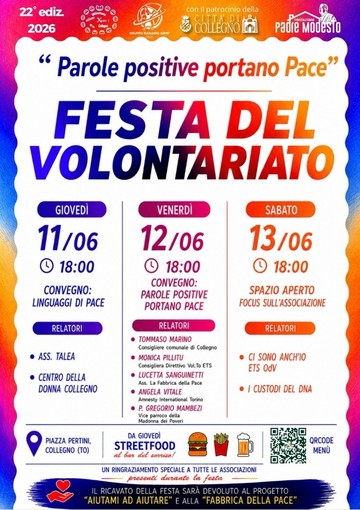 Millemani e la Festa del Volontariato a Collegno: tre giorni in piazza per parlare di pace Millemani e la Festa del Volontariato a Collegno: tre giorni in piazza per parlare di pace