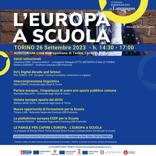 In provincia di Torino, ripartono il 26 settembre i percorsi formativi de L’Europa a scuola