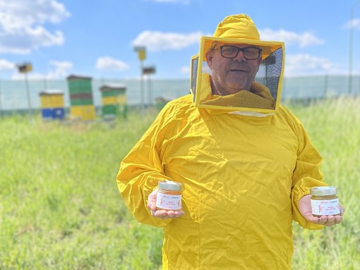 Uomo vestito per allevare le api