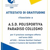 La Polisportiva Paradiso Collegno premiata per l'impegno a favore dei bambini malati di cancro
