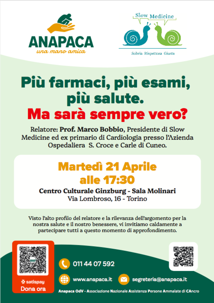 Troppi farmaci e troppi esami? Un incontro per fare chiarezza con ANAPACA