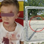 A sinistra, il piccolo Antonio. A destra, la porta del campetto A sinistra, il piccolo Antonio. A destra, la porta del campetto