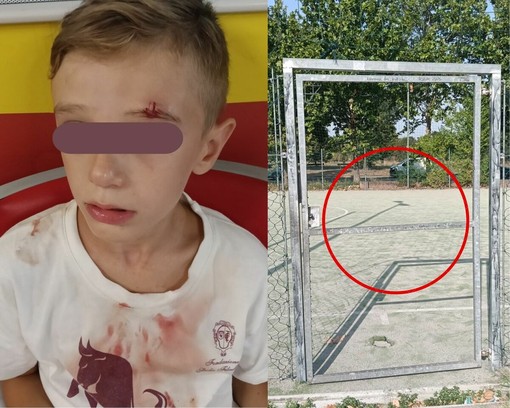 A sinistra, il piccolo Antonio. A destra, la porta del campetto A sinistra, il piccolo Antonio. A destra, la porta del campetto