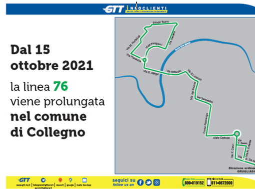 Collegno, la linea Gtt 76 prolunga il percorso fino a Collegno