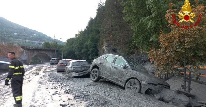 Una foto della disastrosa esondazione di fine giugno a Bardonecchia