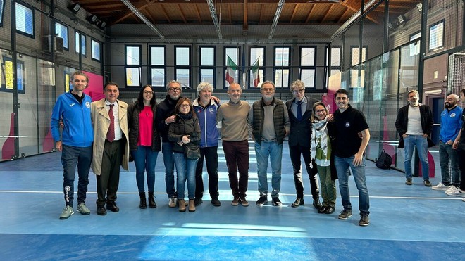 L'assessore Carretta e il presidente della 5 Correnti nella nuova Hitball Arena L'assessore Carretta e il presidente della 5 Correnti nella nuova Hitball Arena