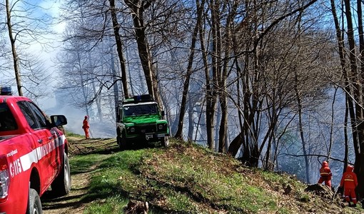 Incendio ad Angrogna: Vigili del fuoco e Aib in località Raggio Incendio ad Angrogna: Vigili del fuoco e Aib in località Raggio