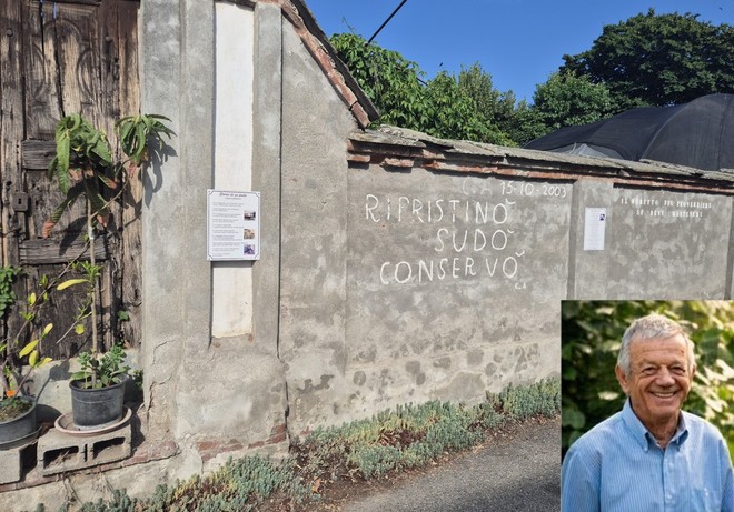 Antonio Candellero (nel riquadro) e il suo muro