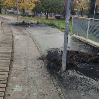 Ennesimo incendio ai bidoni in piazza Livio Bianco